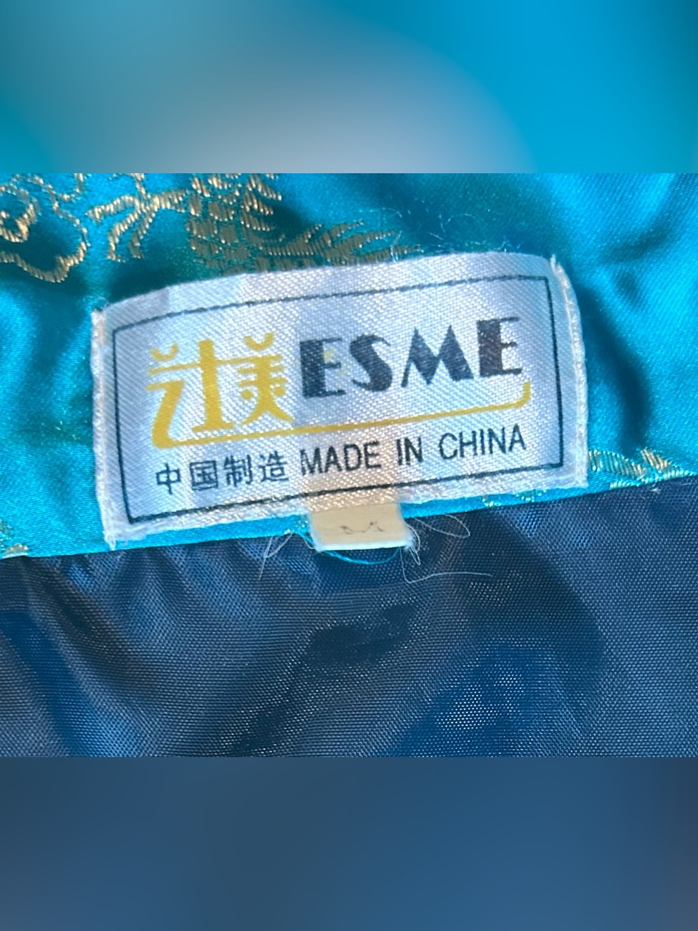 Vintage Esme Chinese Dragon Satin Kimono Robe Turquoise Gold Brocade Size M - Picture 4 of 7